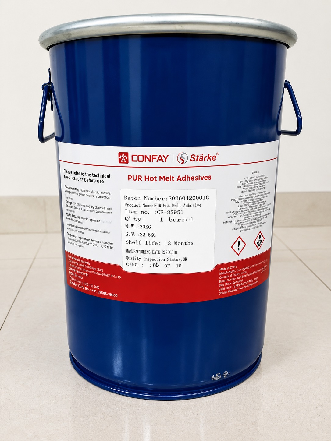 20kg drum of CONFAY Stärke reactive PUR hot melt adhesive
