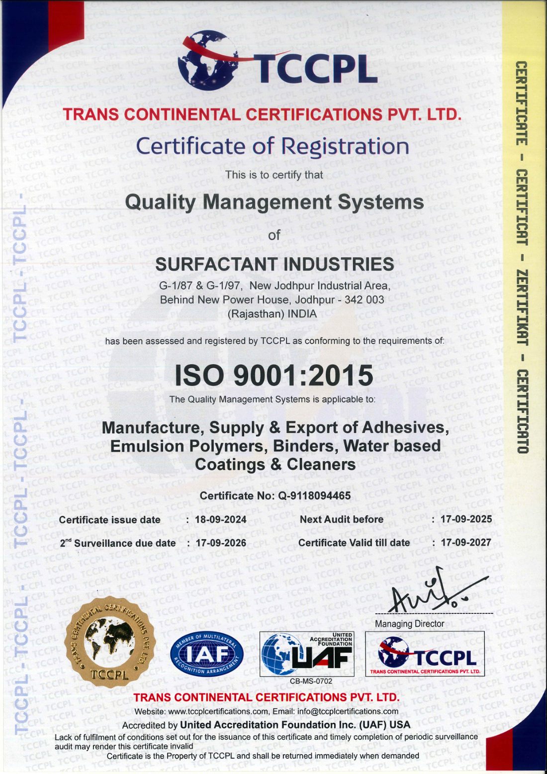 ISO 9001 &mdash; Quality Management System
